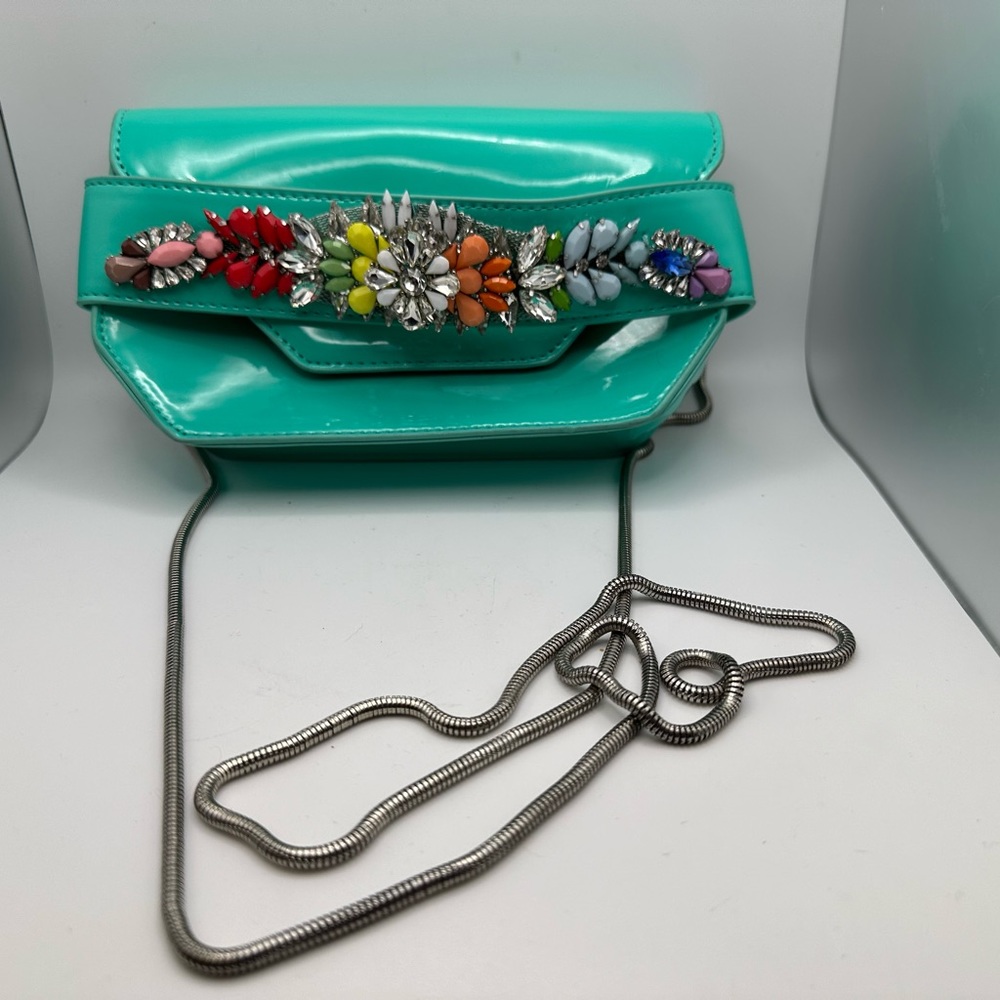 Steve Madden Pauline Teal Turquoise Embellished Clutch Handbag